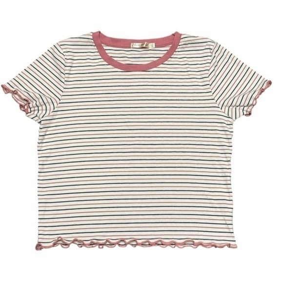 Y2K Style Women’s Cropped Baby Tee With Mauve and Black Stripes Lettuce Edge LG - Picture 1 of 6